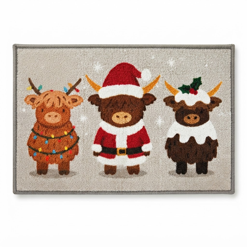 Christmas Highland Cow Door Matt