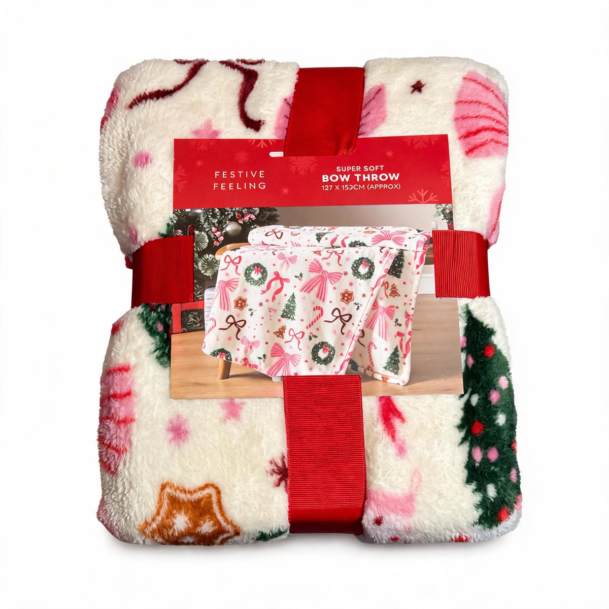 Christmas Bow Design Throw Blanket 127 x 150cm - N-TASH