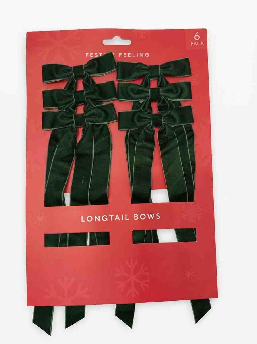 Christmas Long Tail Bows - Pack of 6 - Green - N-TASH