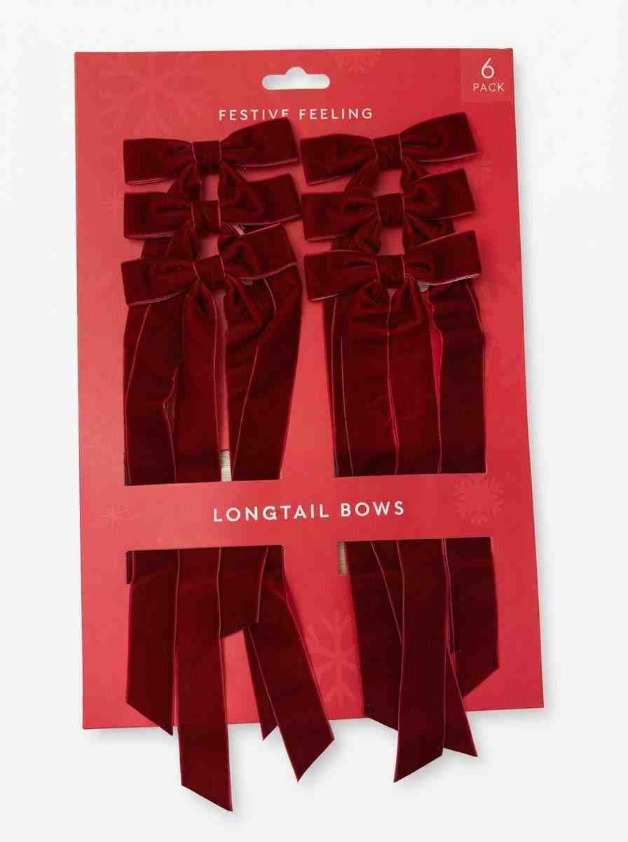 Christmas Long Tail Bows - Pack of 6 - Red - N-TASH